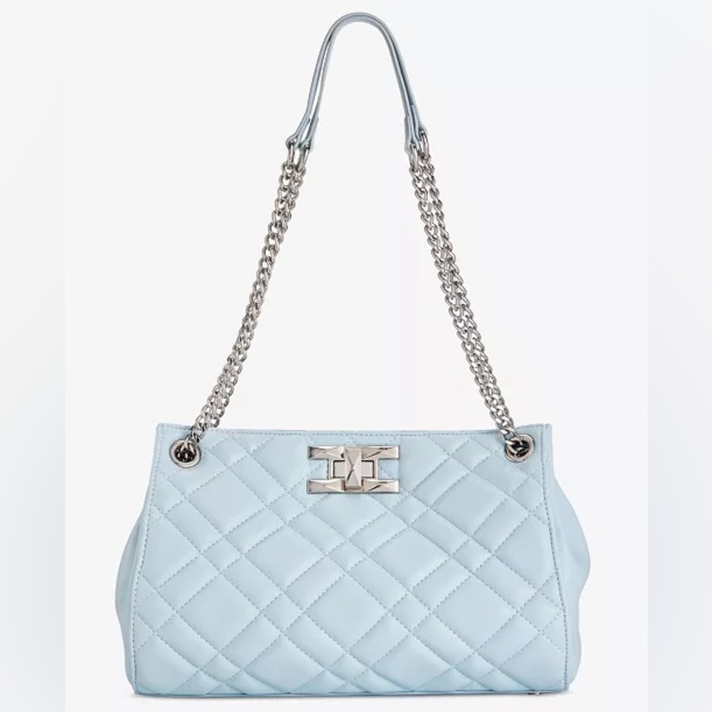 Elegant Blue Quilted Chain Shoulder Bag